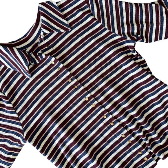 VILA Tops - Gray burgundy navy VILA striped vintage button down tee